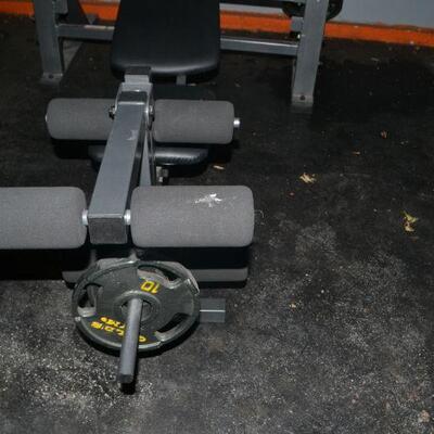 LOT 111. GOLD'S GYM WEIGHT BENCH AND WEIGHT SET