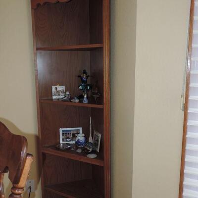 GLASS FRONT CABINET AND CORNER SHELVING