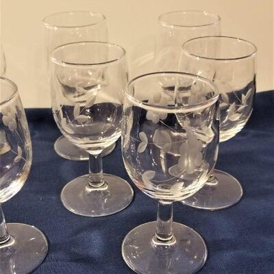 Lot #136  Set of 8 Etched Wine Goblets