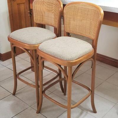 Lot #146  Pair Vintage Rattan Bar Stools