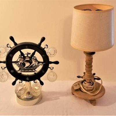 Lot #164  Ship's Wheel Glass holder - Small Lamp with Ship's Wheel motif