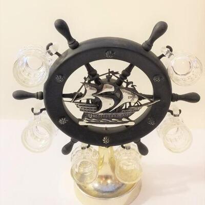 Lot #164  Ship's Wheel Glass holder - Small Lamp with Ship's Wheel motif