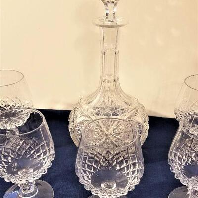 Lot #165  Cut Glass Decanter with 5 crystal brandy snifters