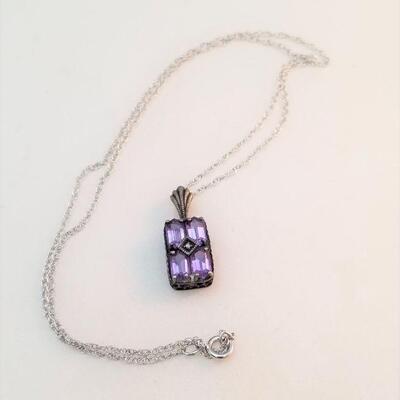 Lot #175  Pretty Sterling Silver, Marcasite, and Amethyst Necklace
