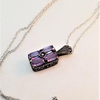 Lot #175  Pretty Sterling Silver, Marcasite, and Amethyst Necklace