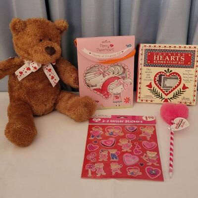 Lot 20: NEW Valentine's Day Cards, Stamps, Stickers, Pen & Teddy Bear