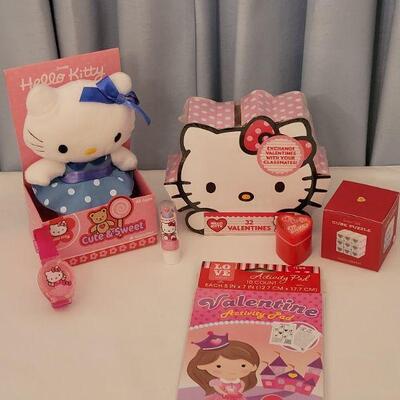 Lot 24: New HELLO KITTY Valentine's Cards, Lip Gloss, Stamp, Cube Puzzle, Activity Pad and Plushie