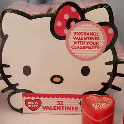 Lot 24: New HELLO KITTY Valentine's Cards, Lip Gloss, Stamp, Cube Puzzle, Activity Pad and Plushie