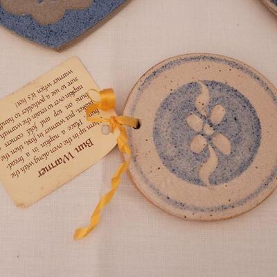 Lot 33: (2) Artist Signed Heart Tiles and Bun Warmer Tile