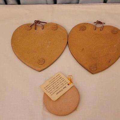 Lot 33: (2) Artist Signed Heart Tiles and Bun Warmer Tile