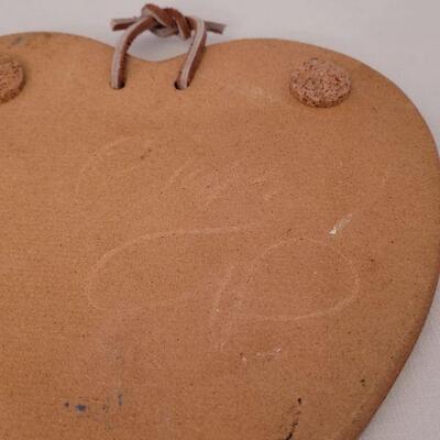 Lot 33: (2) Artist Signed Heart Tiles and Bun Warmer Tile