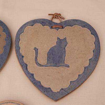 Lot 33: (2) Artist Signed Heart Tiles and Bun Warmer Tile