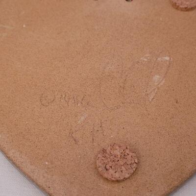 Lot 33: (2) Artist Signed Heart Tiles and Bun Warmer Tile