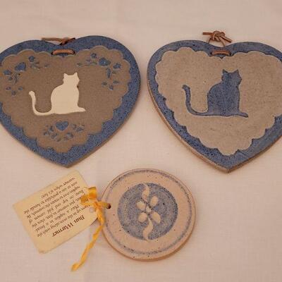 Lot 33: (2) Artist Signed Heart Tiles and Bun Warmer Tile