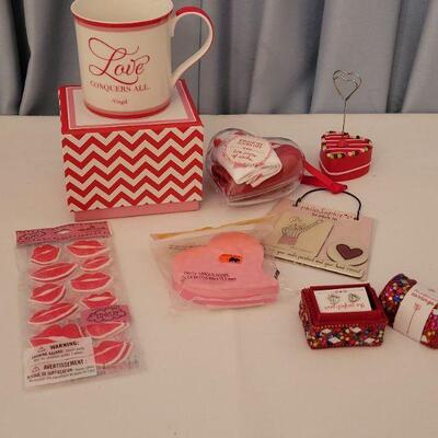 Lot 51:  NEW Valentine's Day Earrings, Stickers & Post Its, Picture Holder, Socks and Coffee Mug