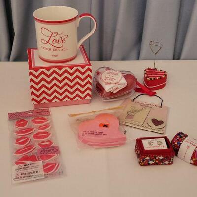 Lot 51:  NEW Valentine's Day Earrings, Stickers & Post Its, Picture Holder, Socks and Coffee Mug
