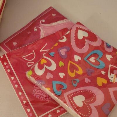 Lot 54:  NEW Valentine's Day Basket, Disposable Plates, Napkins, Candles and Window Decoration