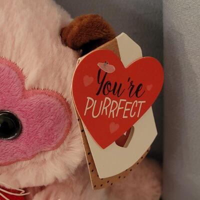 Lot 58: New Valentine's Day Socks, Bling Heart Key Chain, Drink Container & Plushie 