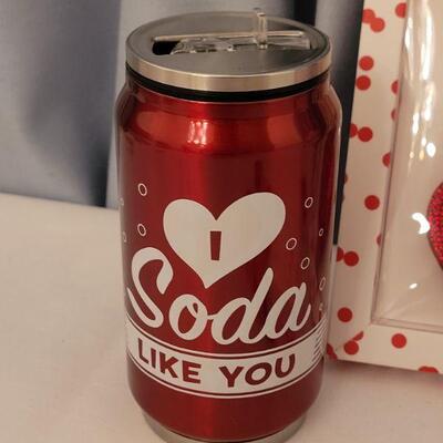 Lot 58: New Valentine's Day Socks, Bling Heart Key Chain, Drink Container & Plushie 