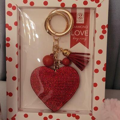 Lot 58: New Valentine's Day Socks, Bling Heart Key Chain, Drink Container & Plushie 