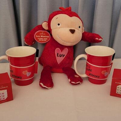 Lot 67: New Valentine's Day Animated Monkey, (2) Coffee Mugs and (2) Cube Puzzles