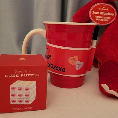 Lot 67: New Valentine's Day Animated Monkey, (2) Coffee Mugs and (2) Cube Puzzles