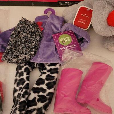 Lot 72:  New 18" Doll Clothes, Plushie and Party Cake Playset