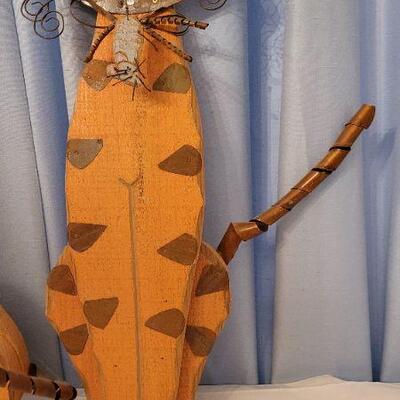 Lot 100: (2) Metal and Wood Mixed Media Cat Home Deco
