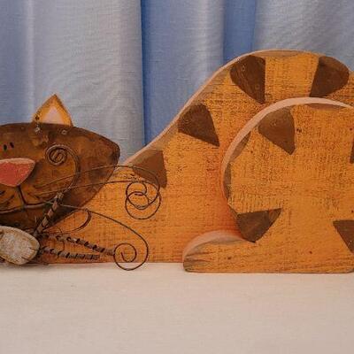 Lot 100: (2) Metal and Wood Mixed Media Cat Home Deco
