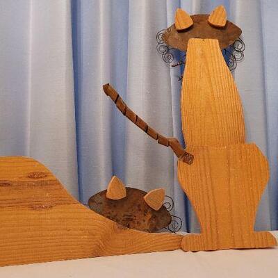 Lot 100: (2) Metal and Wood Mixed Media Cat Home Deco