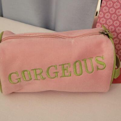 Lot 158: New Makeup Bag, Photo Clutch, Lip Gloss Ring, Turtle Plushie 