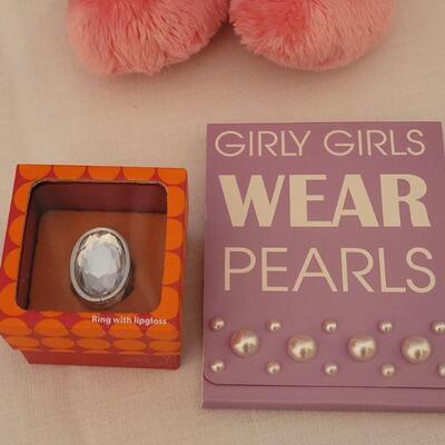 Lot 158: New Makeup Bag, Photo Clutch, Lip Gloss Ring, Turtle Plushie 