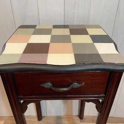 Lot #2. Colorful, wood,  epoxy top, side table