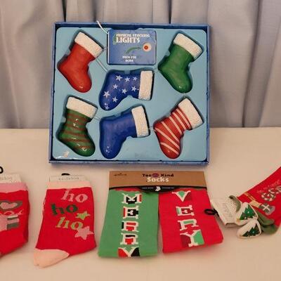 Lot 200: NEW Christmas Stocking Lights and New Socks
