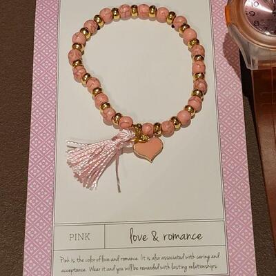 Lot 208: NEW Pink Watch and Heart and Tassel Bracelet 
