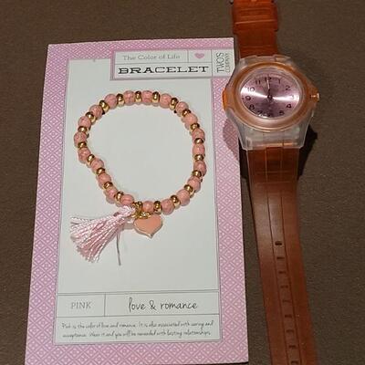 Lot 208: NEW Pink Watch and Heart and Tassel Bracelet 