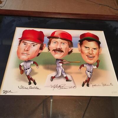 Vintage Lithograph Hand Signed by Mike Schmidt, Robin Roberts and Steve Carlton. LOT 1