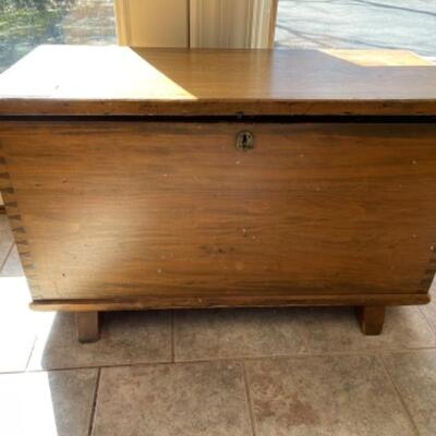 A - 231   Antique Dovetail Pine Blanket Chest  