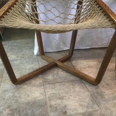 A - 238 Mid Century Modern Rope Net Sling Chair with Exposed Oak Frame 