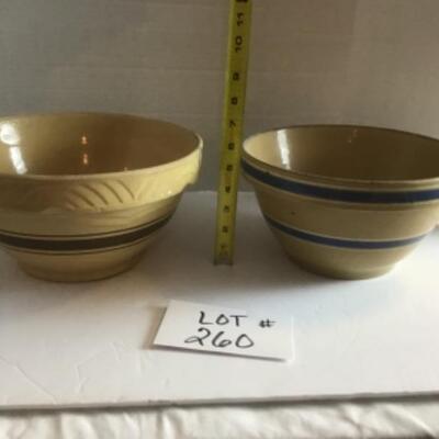A - 260. Two Antique Vintage Large Yellow ware Pottery Mixing Bowls