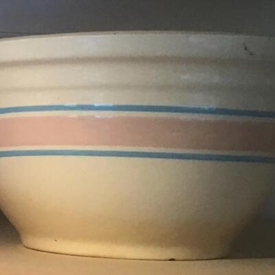 A - 266  Large Antique Yellow ware Mixing Pottery Bowls