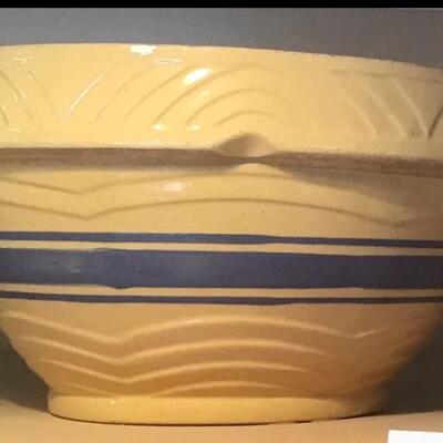 A - 266  Large Antique Yellow ware Mixing Pottery Bowls