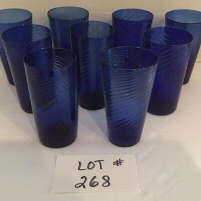 B - 268. Set of hand blown Blue Glass Water Glasses 