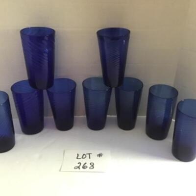 B - 268. Set of hand blown Blue Glass Water Glasses 