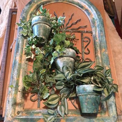 Wood and Cast Iron Upcycled Window Art 32â€ x 20â€. LOT 27
