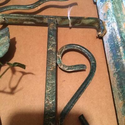 Wood and Cast Iron Upcycled Window Art 32â€ x 20â€. LOT 27