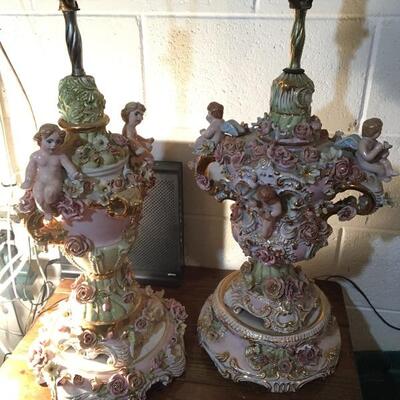 Large 36” Pair of Capodimonte Figural Cherub Lamps. LOT 29 | EstateSales.org