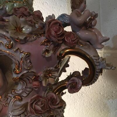 Large 36â€ Pair of Capodimonte Figural Cherub Lamps. LOT 29