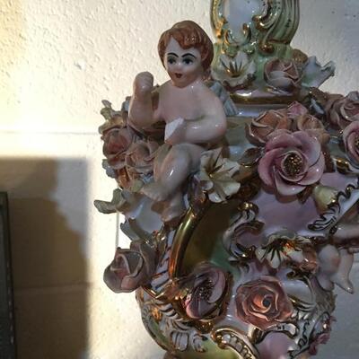 Large 36â€ Pair of Capodimonte Figural Cherub Lamps. LOT 29