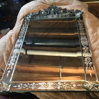 Antique Deco Large Heavy Beveled Wall Mirror 21â€ x 38â€. LOT 34